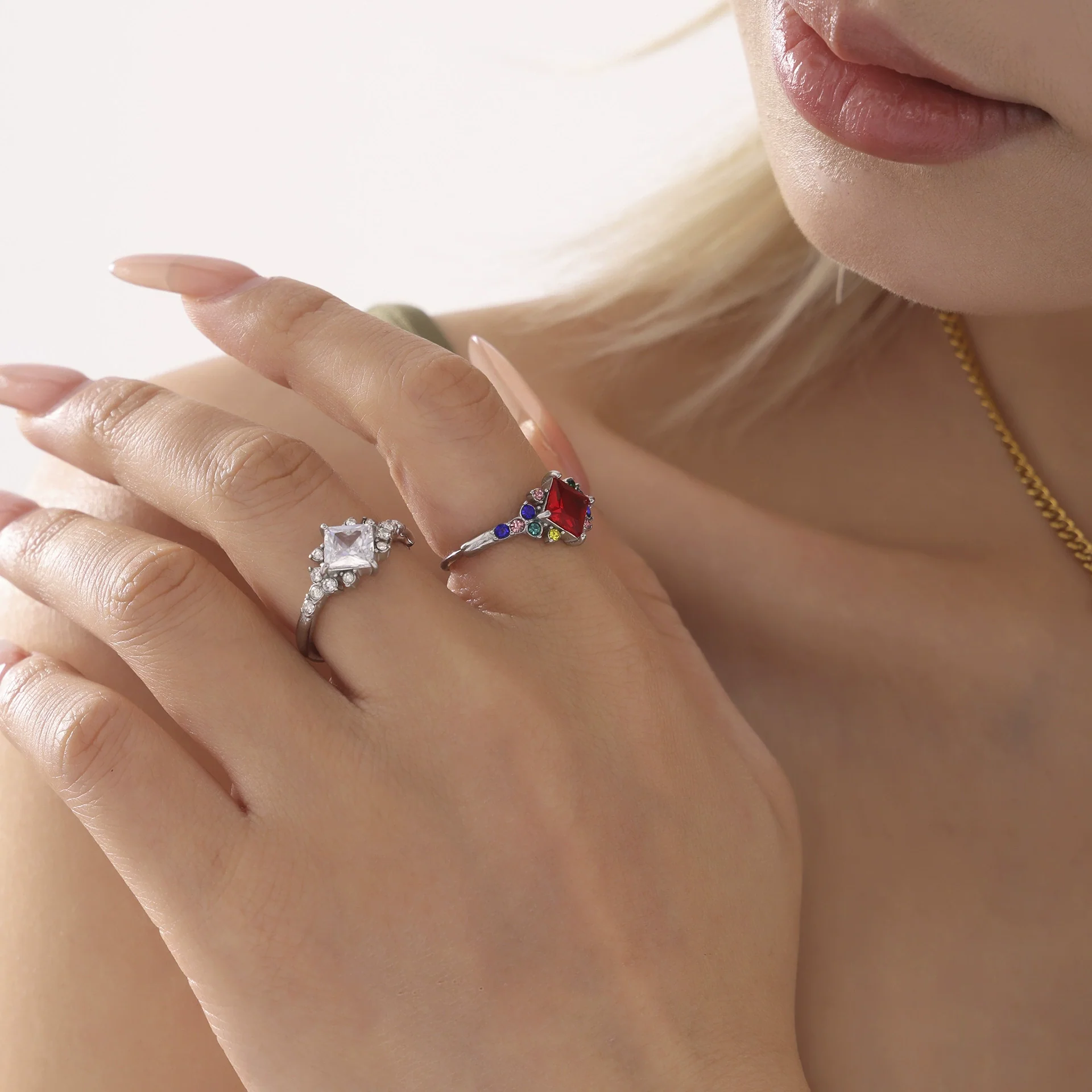 Wholesale Light Luxury Geometric Stainless Steel And Zircon Electroplated Adjustable Ring For Women And Men - Image 4