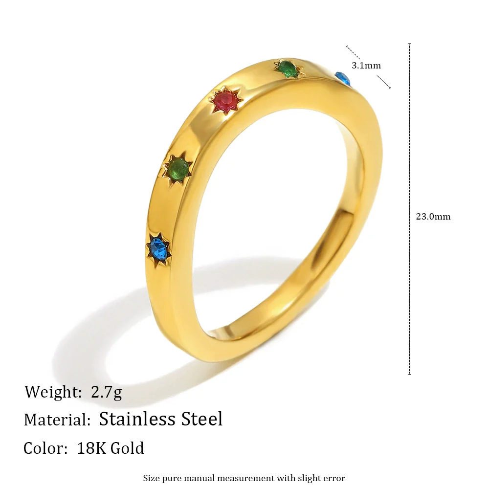 Wholesale Light Luxury Geometric Stainless Steel Electroplated 18K Gold Color Diamond Eightpointed Star Ring For Women - Image 2
