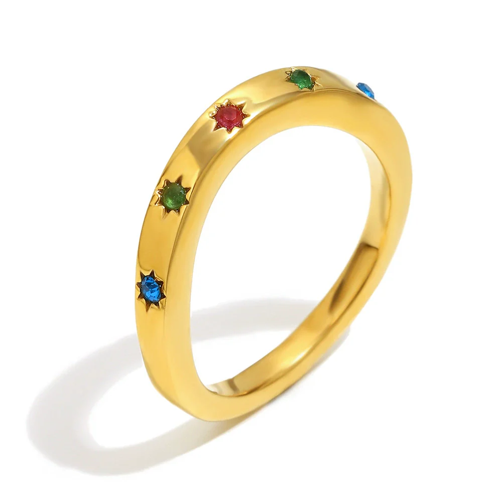 Wholesale Light Luxury Geometric Stainless Steel Electroplated 18K Gold Color Diamond Eightpointed Star Ring For Women - Image 6