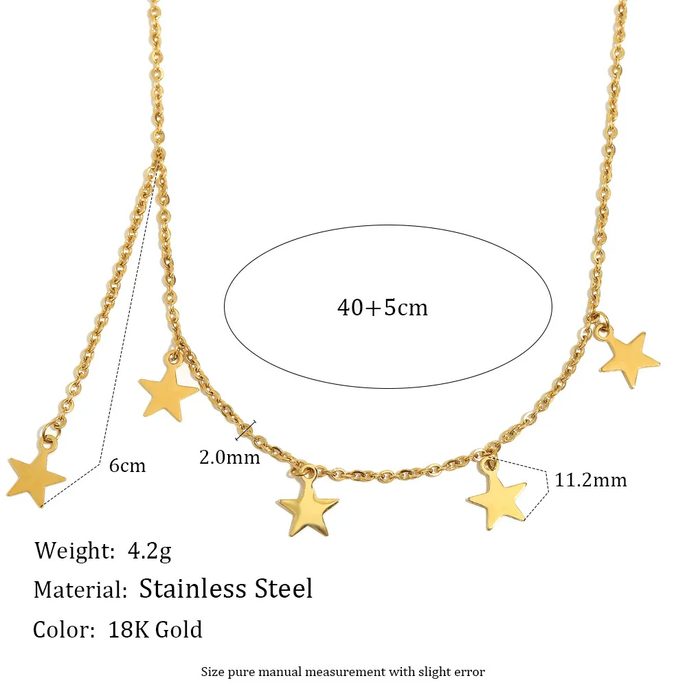 Wholesale Light Luxury Geometric Stainless Steel Electroplated 18K Gold Fivepointed Star Tassel Necklace For Women - Image 2