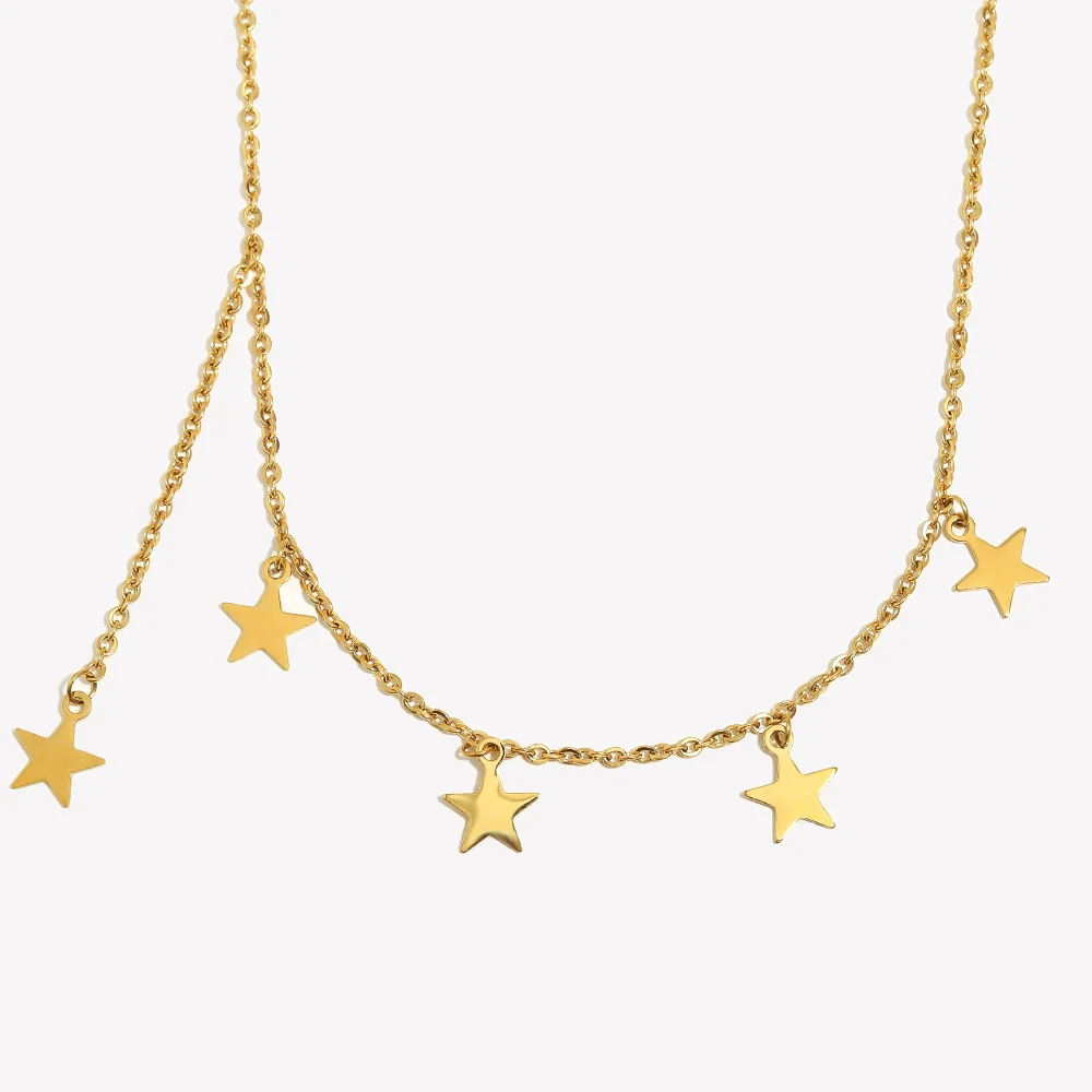 Wholesale Light Luxury Geometric Stainless Steel Electroplated 18K Gold Fivepointed Star Tassel Necklace For Women - Image 5