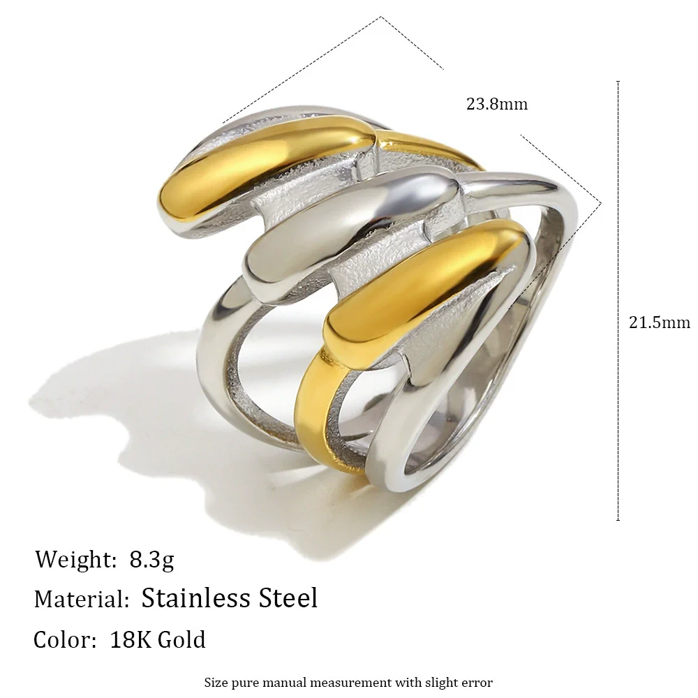 Wholesale Light Luxury Geometric Stainless Steel Electroplated 18K Gold Multilayer Ring For Women - Image 2