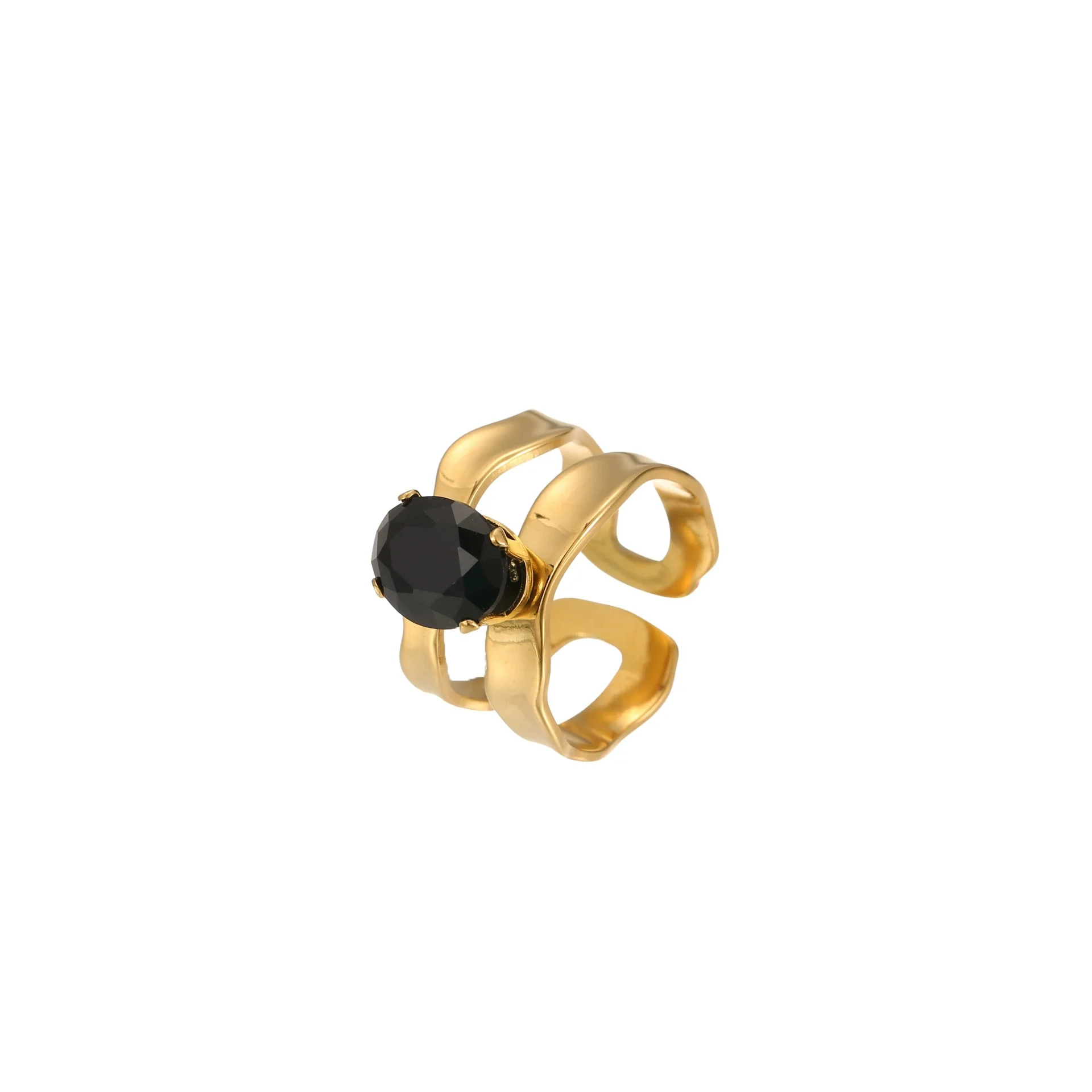 Wholesale Light Luxury Geometric Stainless Steel Electroplated 18K Gold Ring For Women - Image 5