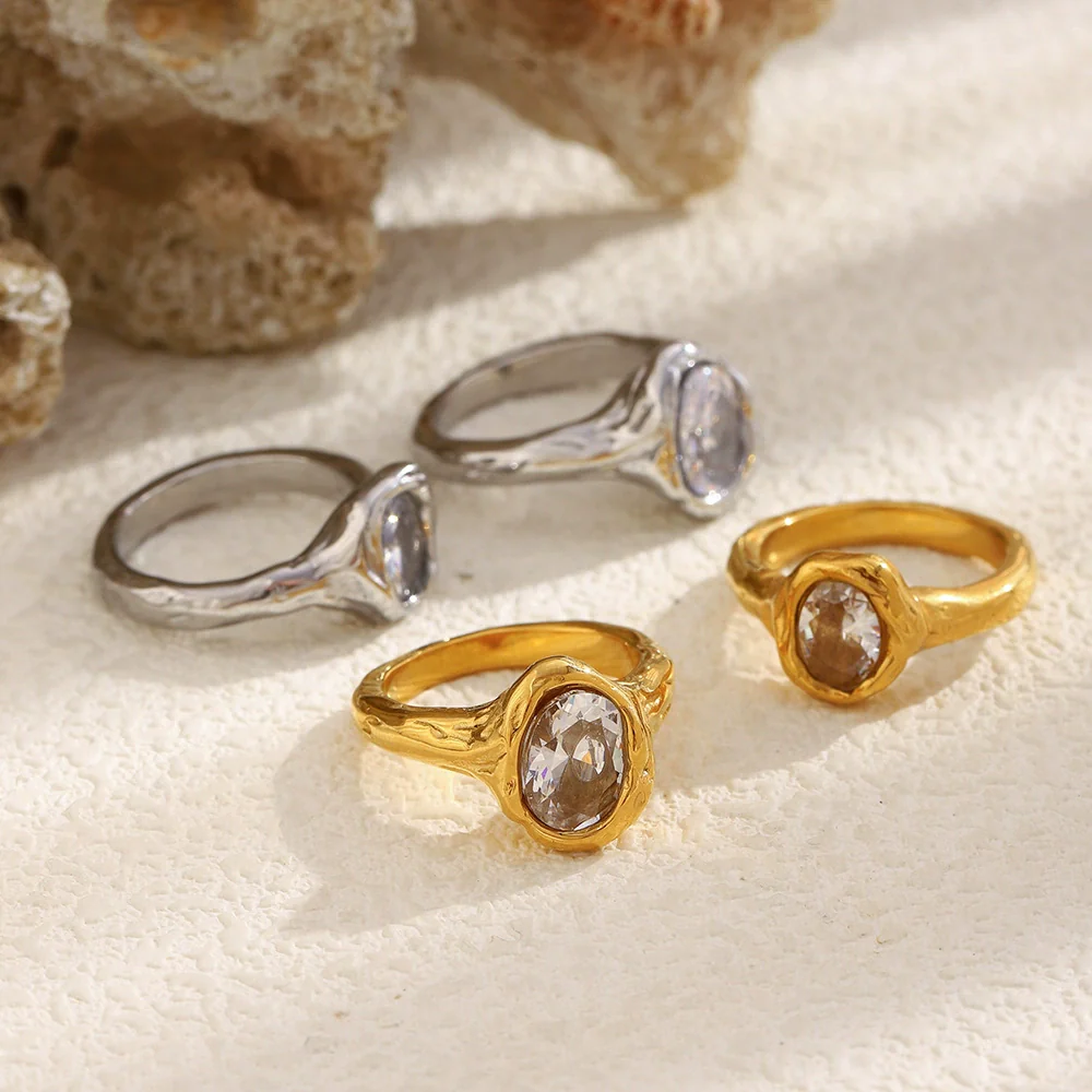 Wholesale Light Luxury Geometric Stainless Steel Electroplated 18K Gold Ring For Women