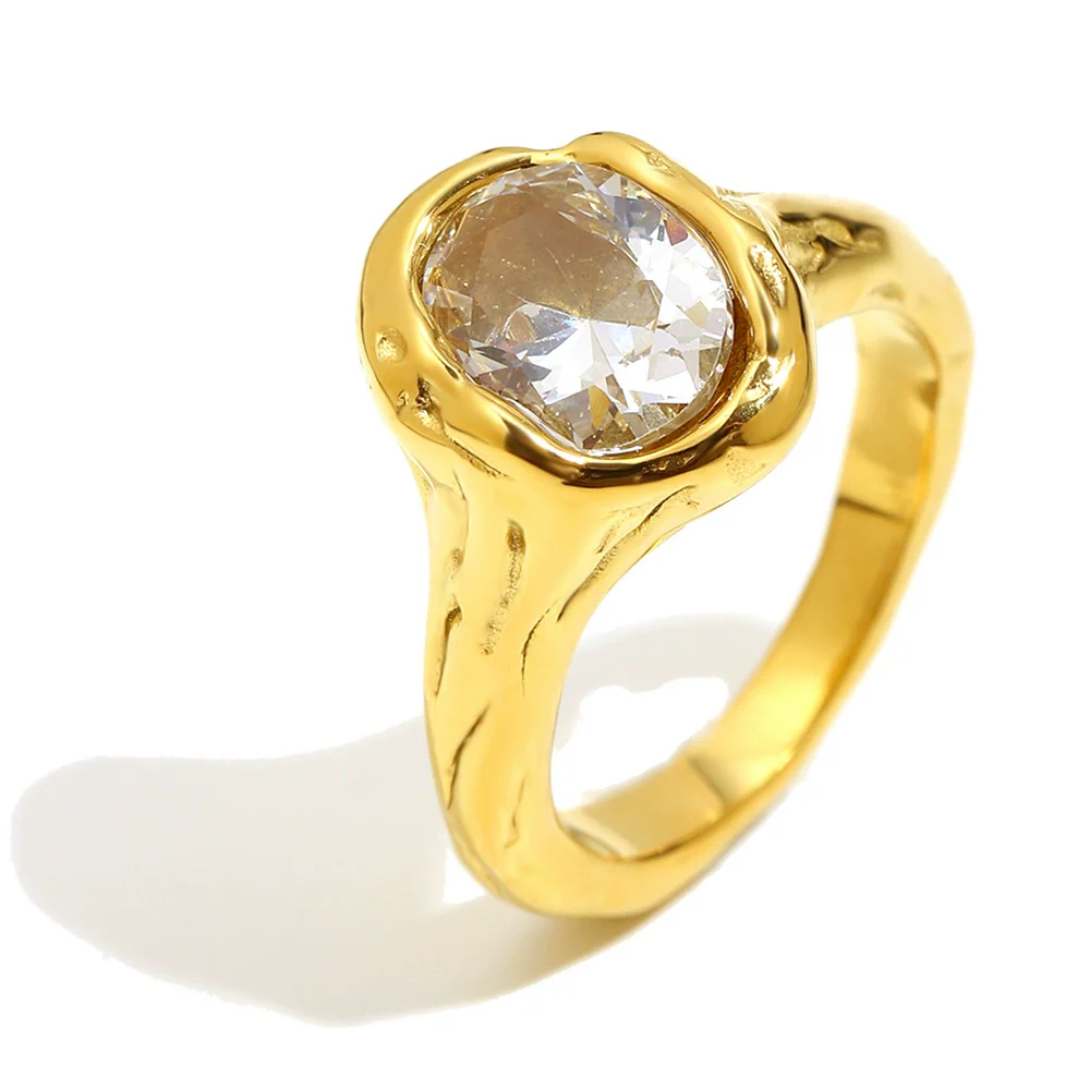 Wholesale Light Luxury Geometric Stainless Steel Electroplated 18K Gold Ring For Women - Image 6