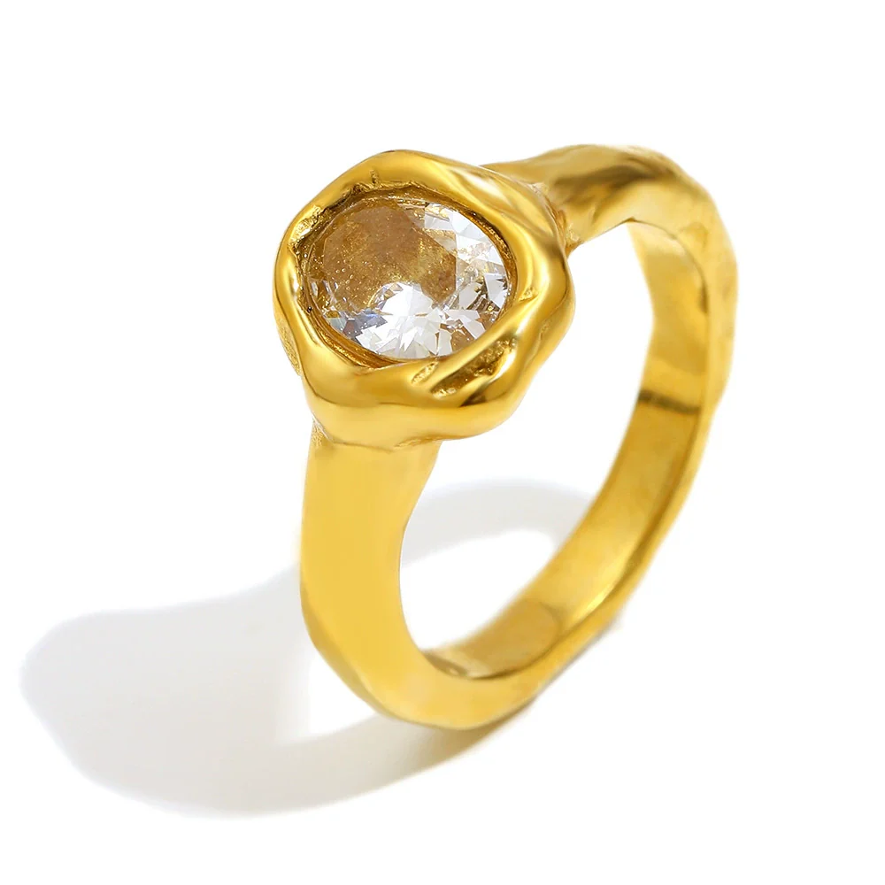 Wholesale Light Luxury Geometric Stainless Steel Electroplated 18K Gold Ring For Women - Image 7