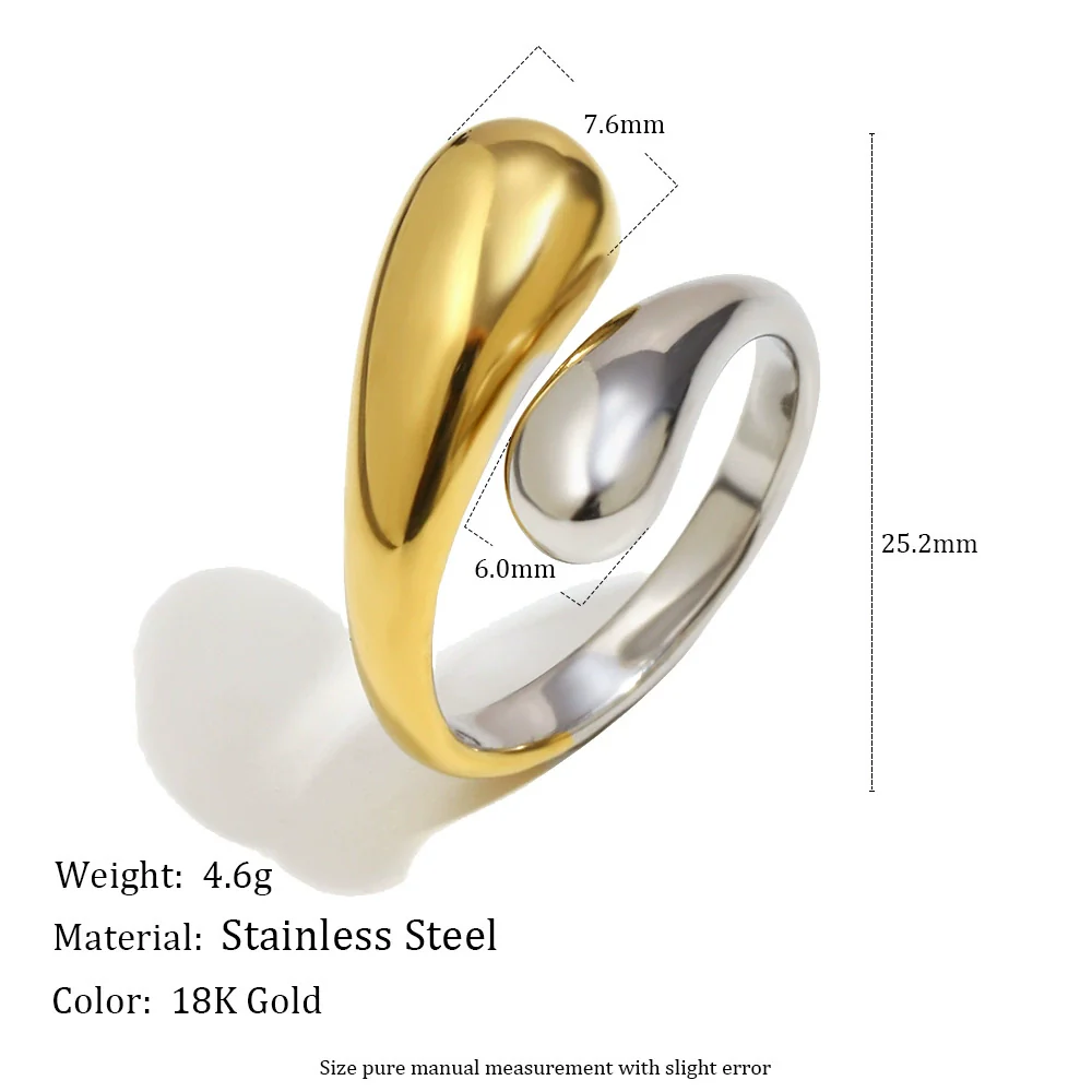 Wholesale Light Luxury Geometric Stainless Steel Electroplated 18K Gold Twocolor Double Snake Head Ring For Women - Image 2