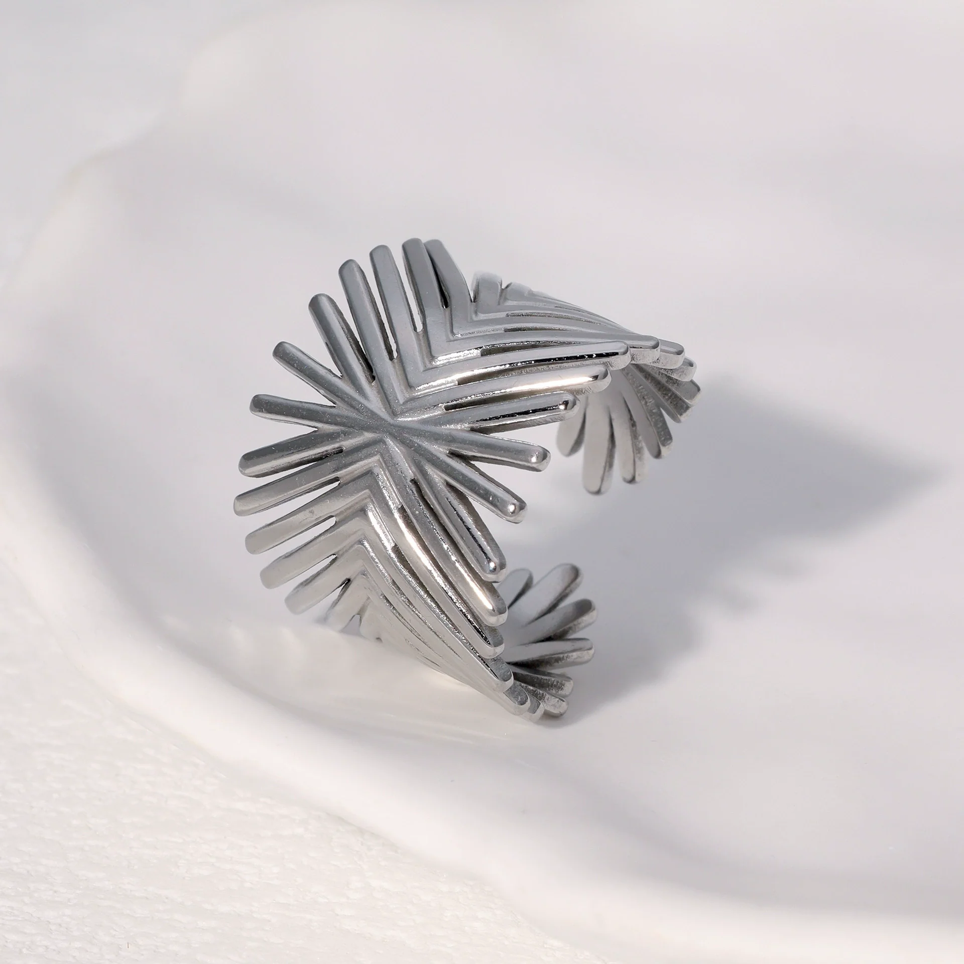 Wholesale Light Luxury Geometric Stainless Steel Electroplated Adjustable Open Ring For Women And Men - Image 3