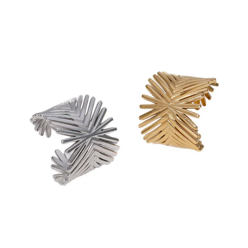 Wholesale Light Luxury Geometric Stainless Steel Electroplated Adjustable Open Ring For Women And Men - Image 5