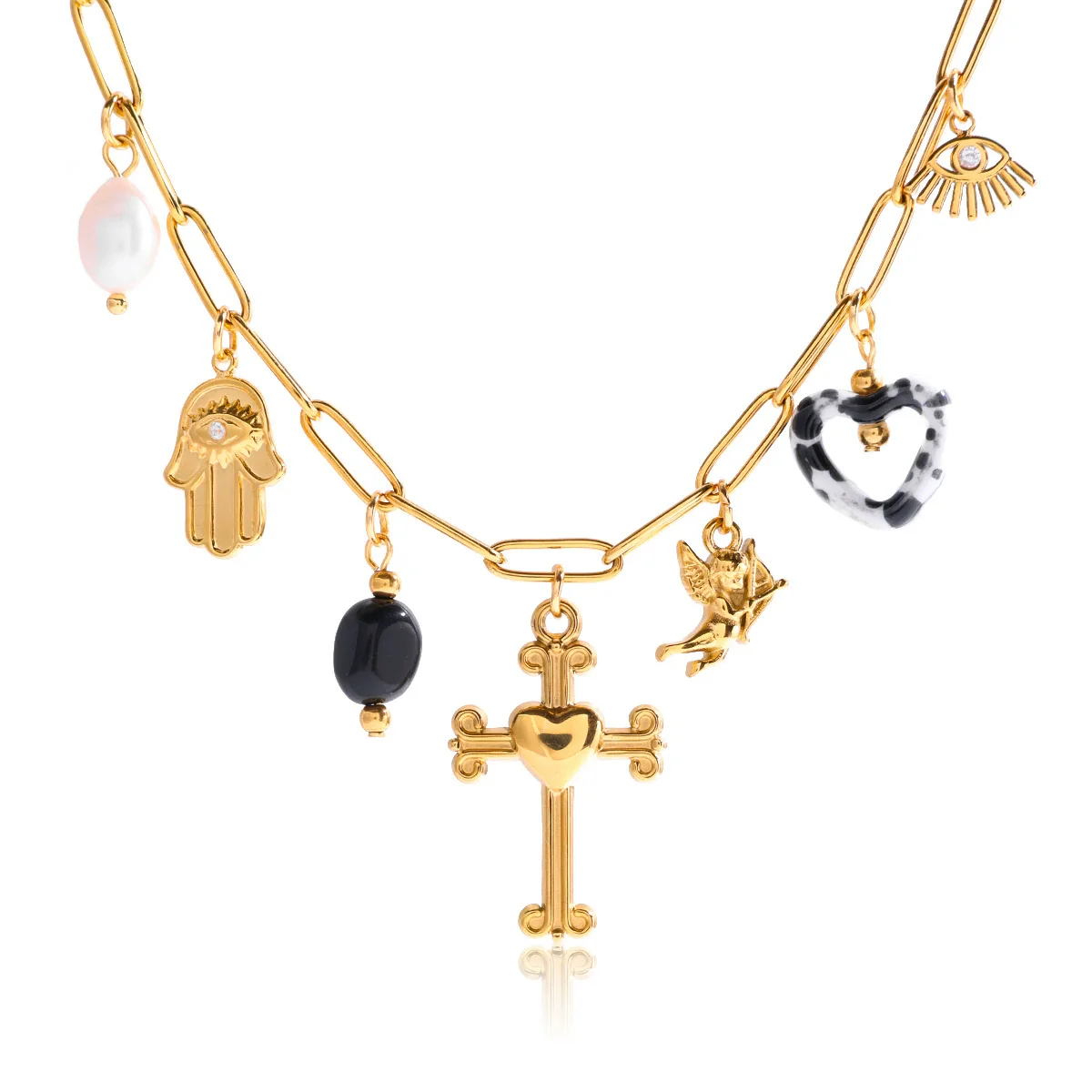 Wholesale Light Luxury Geometric Stainless Steel Electroplated Cross Necklace For Women - Image 5