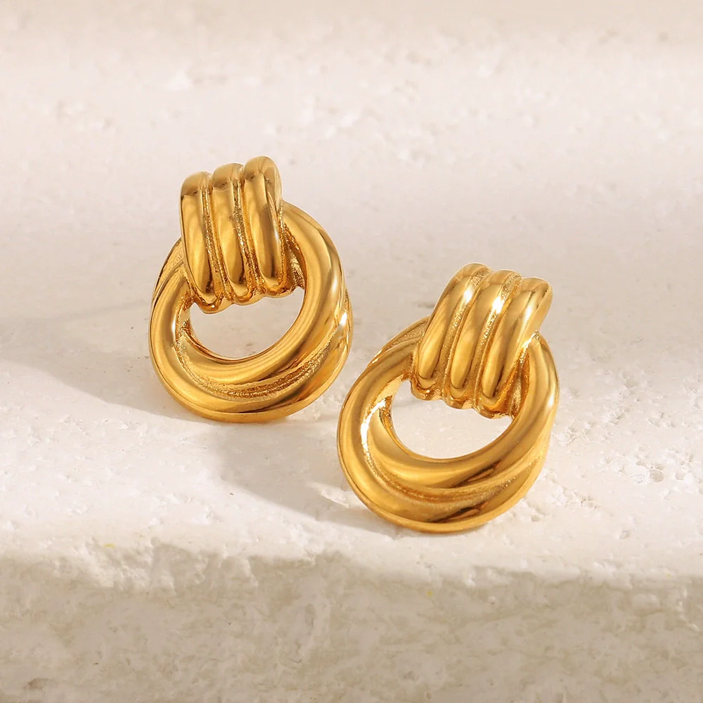 Wholesale Light Luxury Geometric Stainless Steel Electroplated Earrings For Women - Image 2