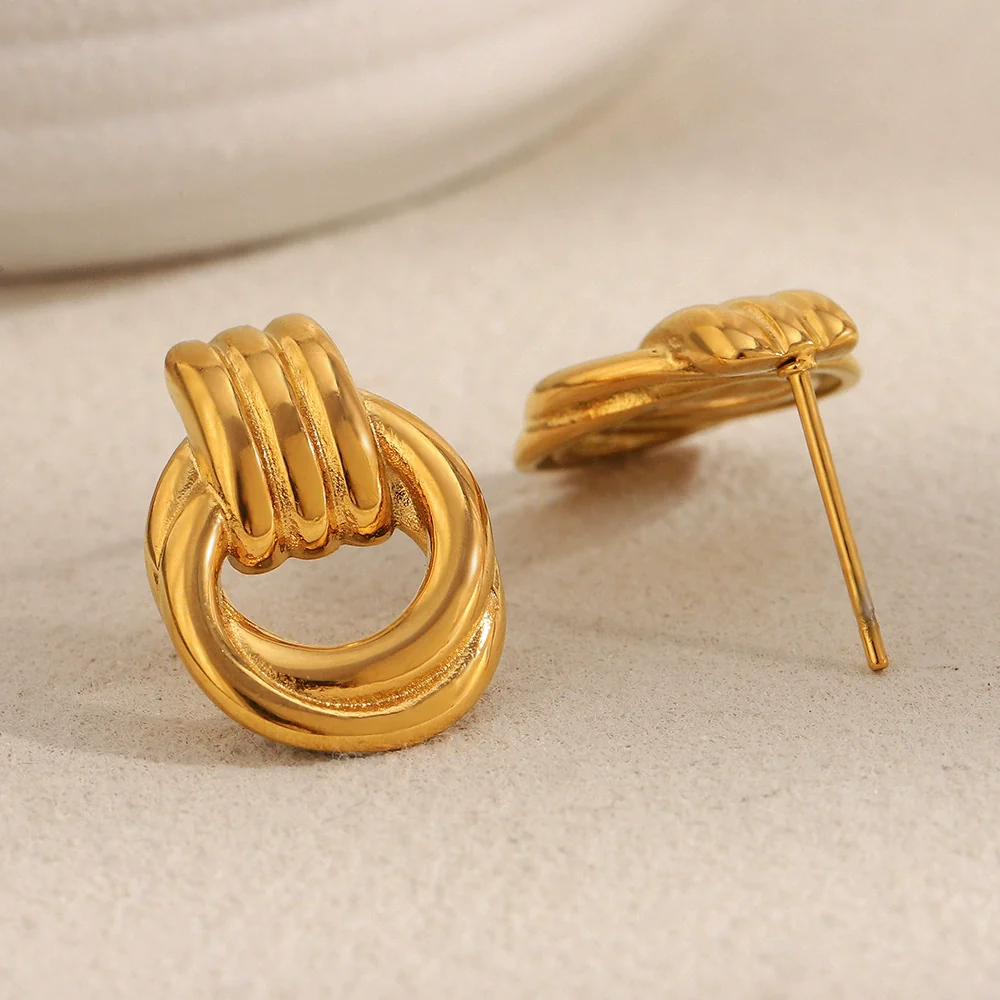 Wholesale Light Luxury Geometric Stainless Steel Electroplated Earrings For Women - Image 3