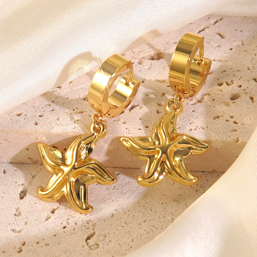 Wholesale Light Luxury Geometric Stainless Steel Electroplated Heart And Star Shape Earrings For Women - Image 7