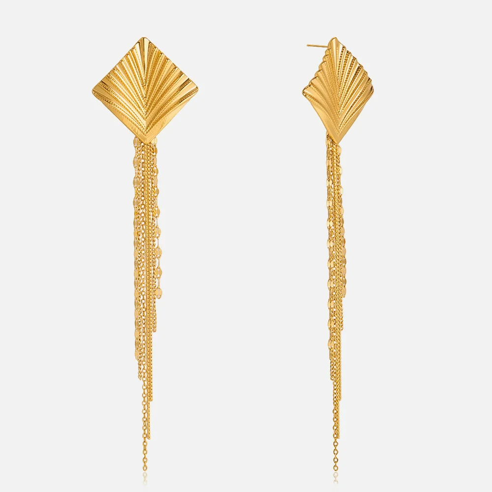 Wholesale Light Luxury Geometric Stainless Steel Electroplated Tassel Earrings For Women