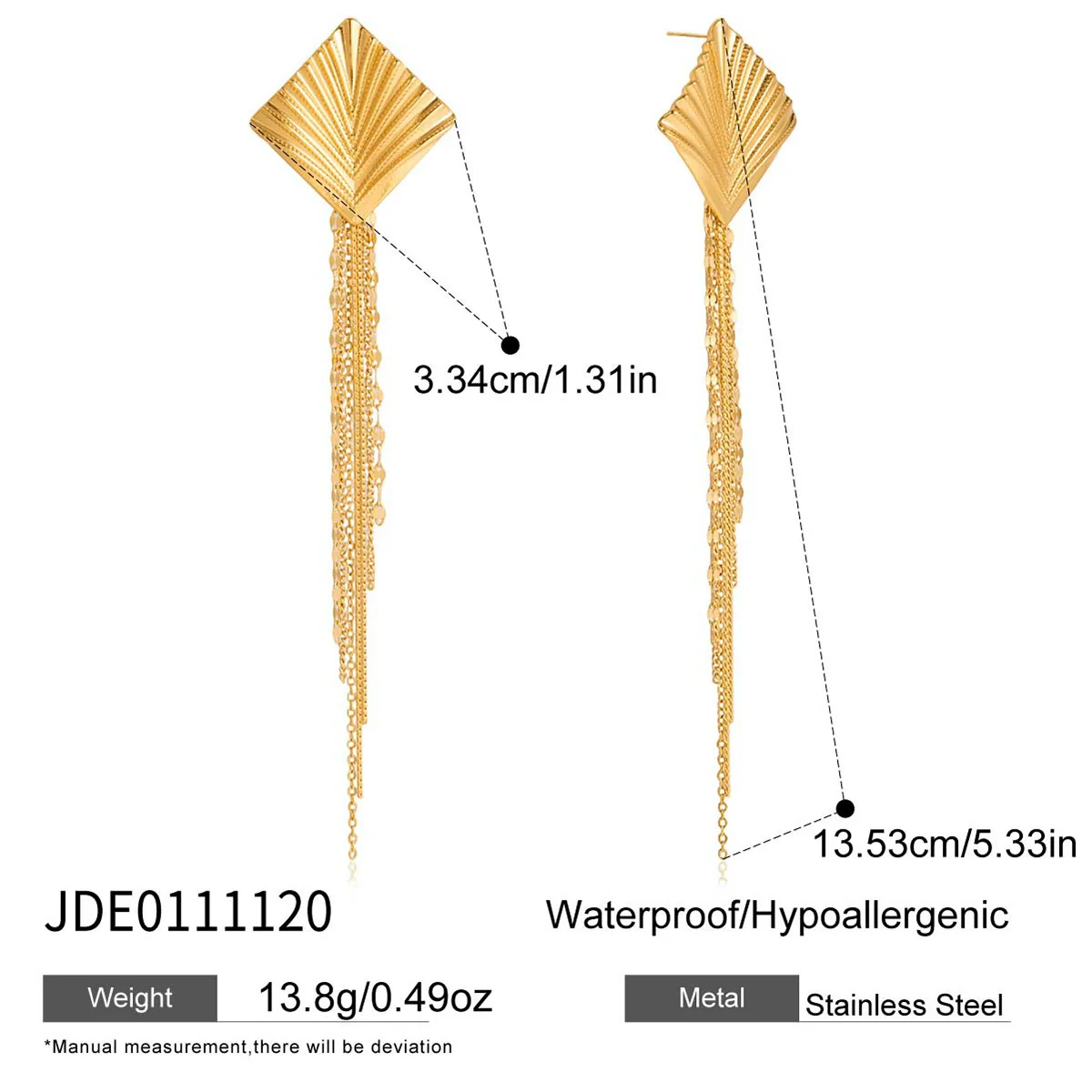 Wholesale Light Luxury Geometric Stainless Steel Electroplated Tassel Earrings For Women - Image 6