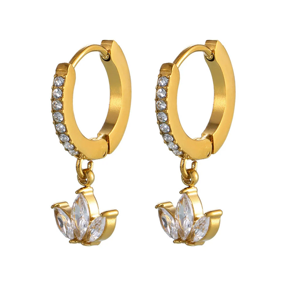Wholesale Light Luxury Geometric Stainless Steel Ferris Wheel Clover Zircon Earrings For Women With Pvd Plated 18K Gold Color Retention - Image 5