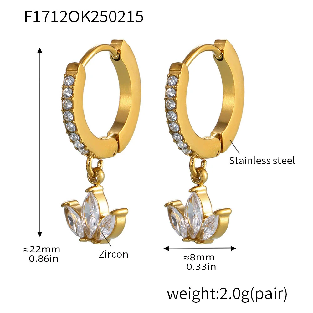 Wholesale Light Luxury Geometric Stainless Steel Ferris Wheel Clover Zircon Earrings For Women With Pvd Plated 18K Gold Color Retention - Image 6