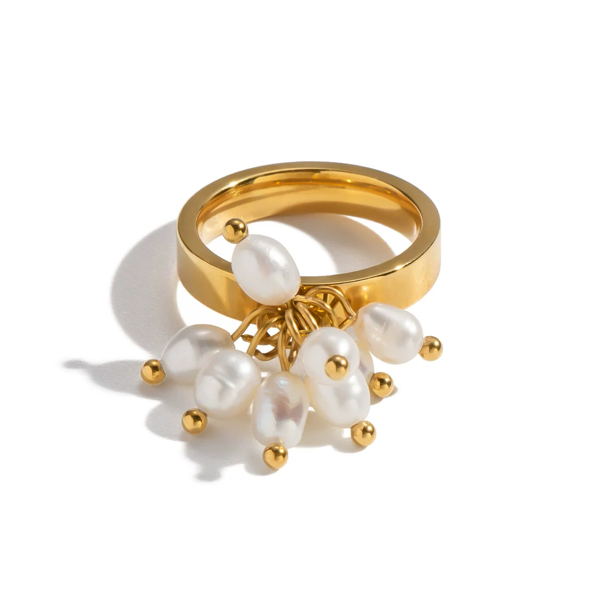 Wholesale Light Luxury Geometric Stainless Steel Pvd Furnace Vacuum Real Gold Plated Tassel Ring For Women - Image 5
