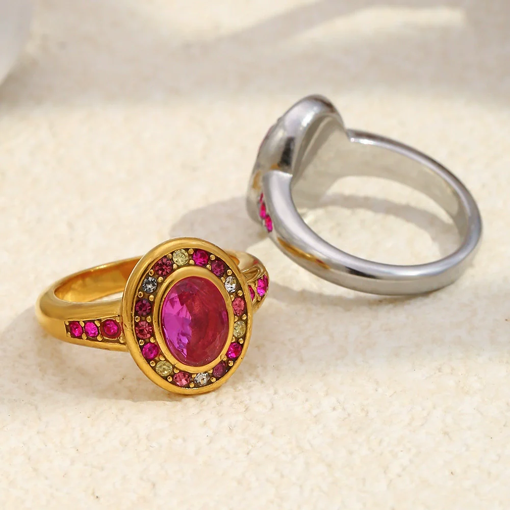 Wholesale Light Luxury Geometric Stainless Steel Vacuum Plated Ring Jewelry For Women - Image 3