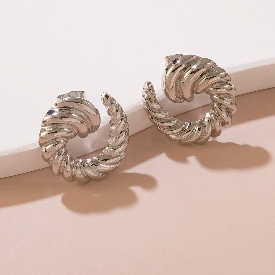 Wholesale Light Luxury Geometric Stamped Stainless Steel Earrings For Women - Image 4