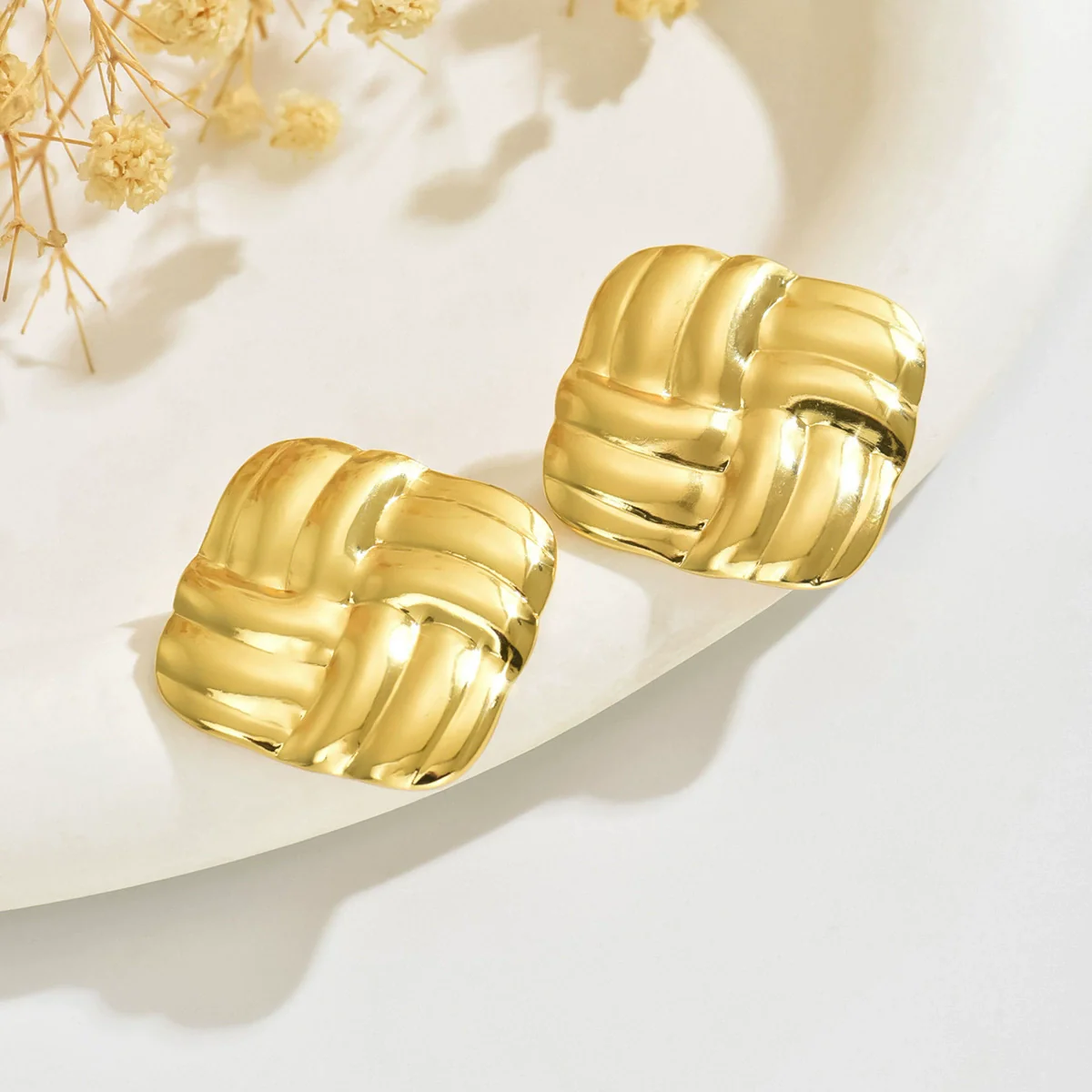 Wholesale Light Luxury Geometric Stamped Stainless Steel Earrings For Women - Image 3