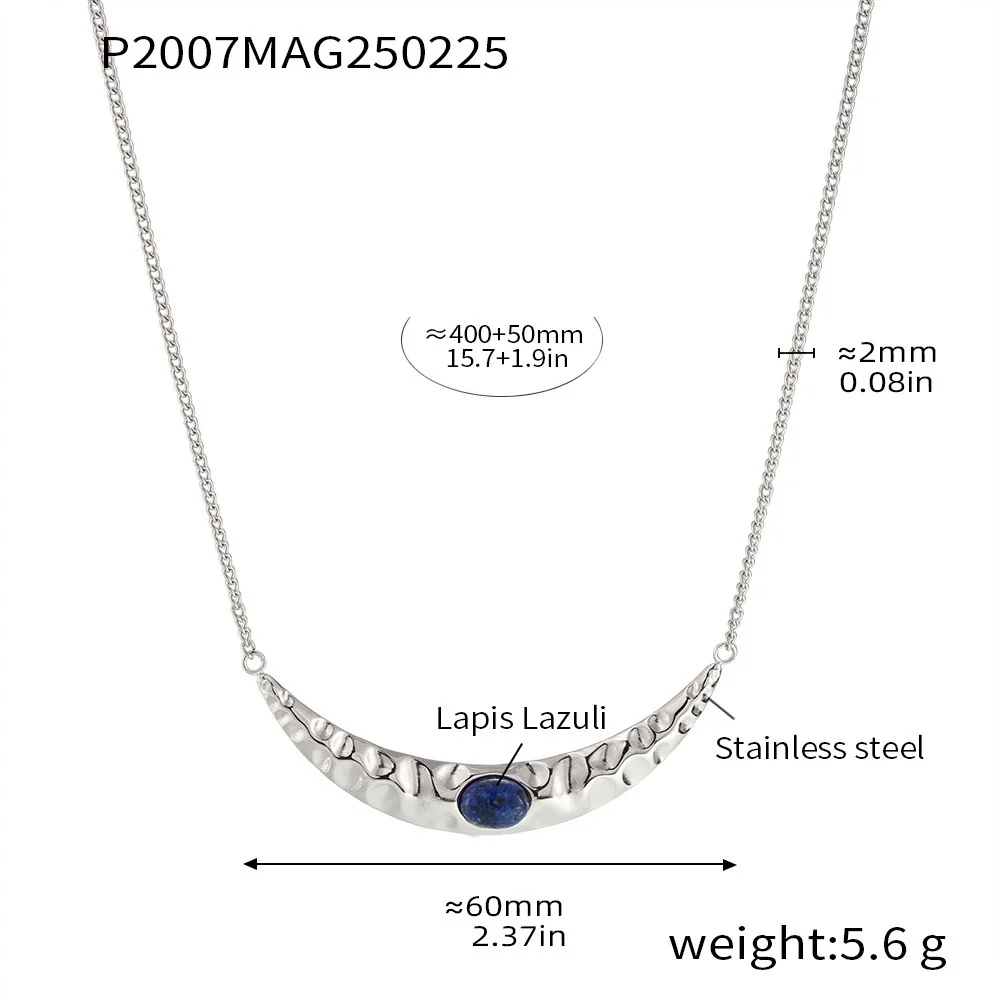 Wholesale Light Luxury Geometric Titanium Steel And Lapis Lazuli Ferris Wheel Crescentshaped Doublelayer Necklace With Electroplated Texturised Bead Earrings For Women - Image 9