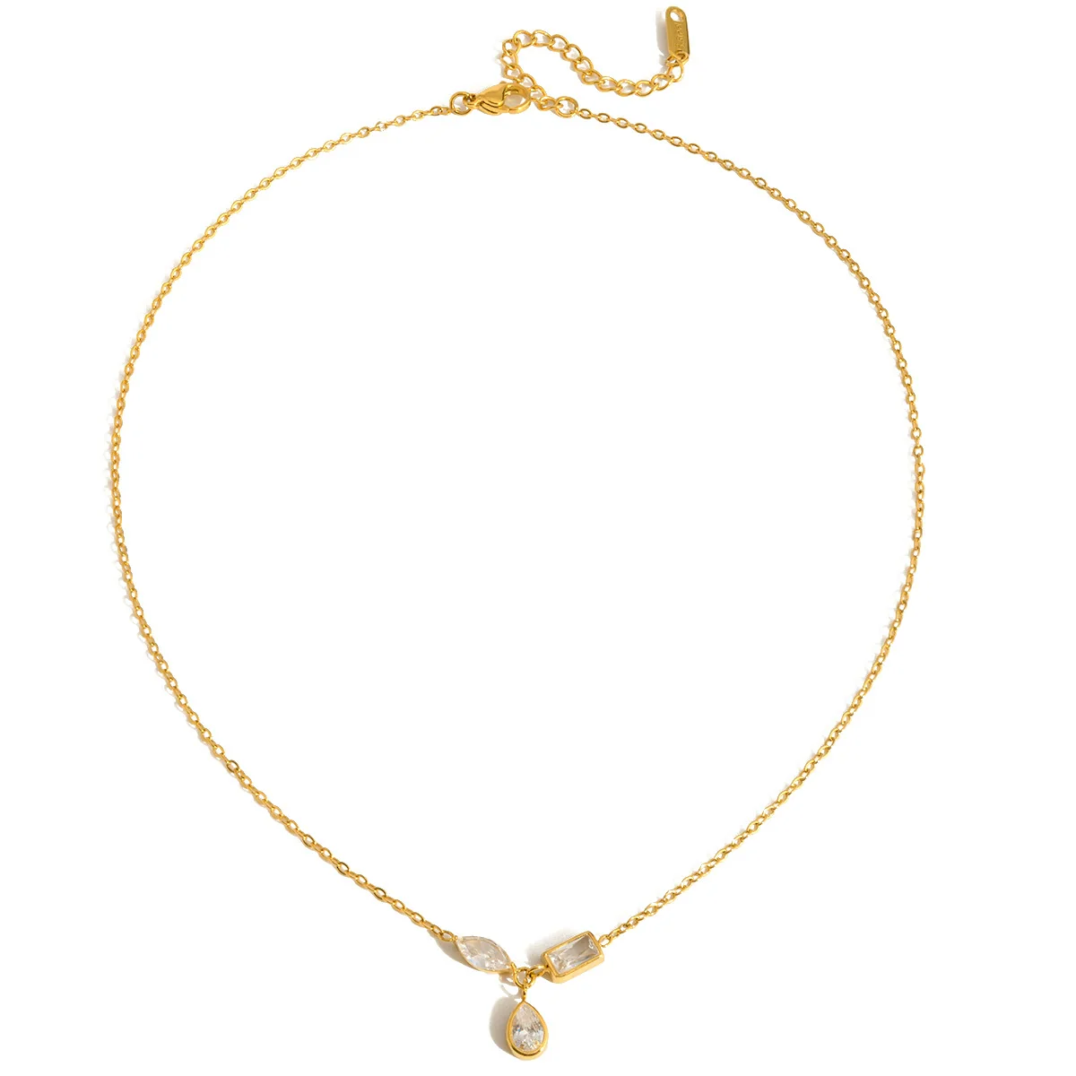 Wholesale Light Luxury Minimalist Geometric Drop Shape Zircon Stainless Steel Plated Jewelry Necklaces And Earrings For Women - Image 5