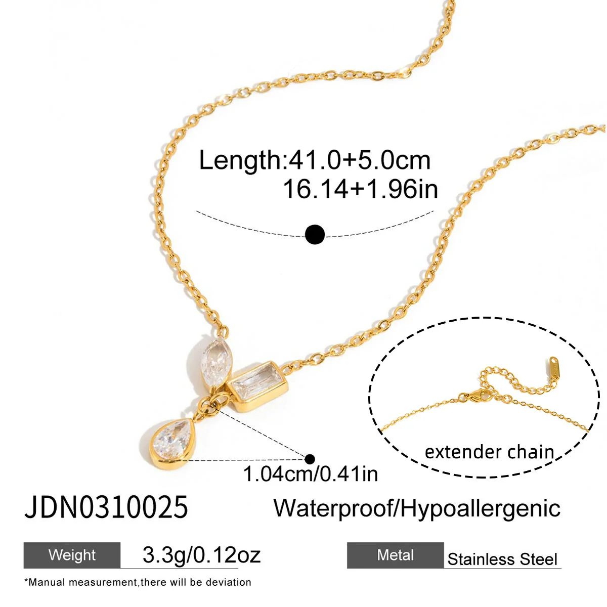 Wholesale Light Luxury Minimalist Geometric Drop Shape Zircon Stainless Steel Plated Jewelry Necklaces And Earrings For Women - Image 6
