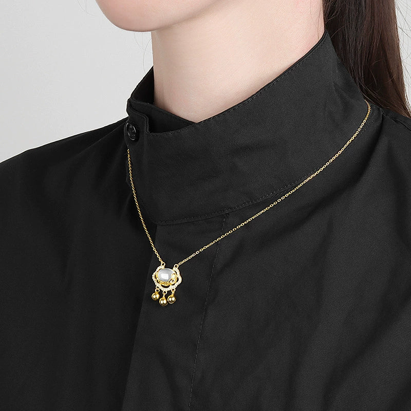 Wholesale Light Luxury Niche White Chalcedony Ping An Lock 925 Sterling Silver Necklace For Women Electroplated - Image 3