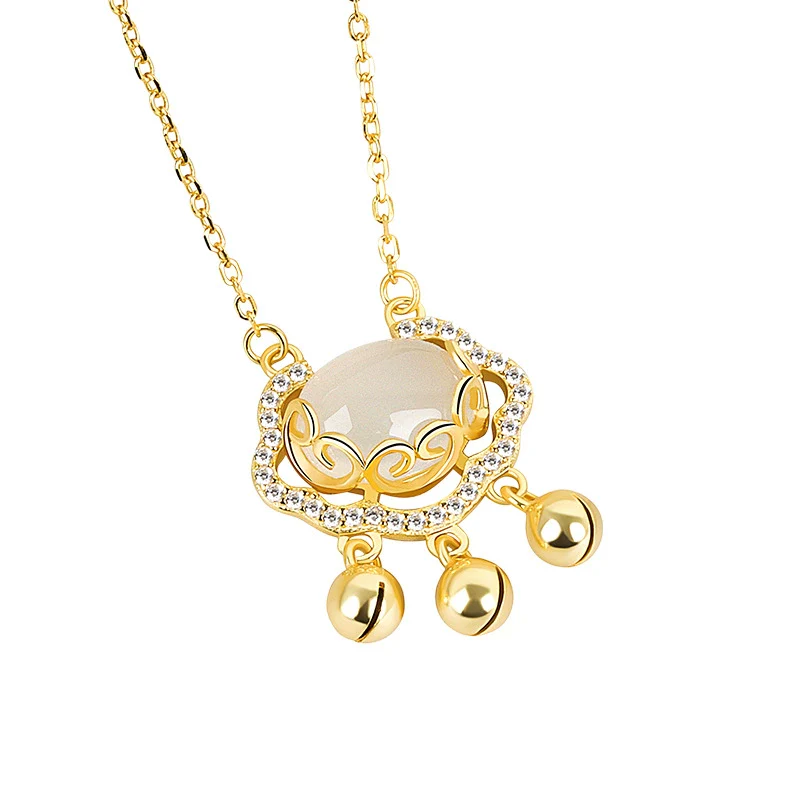 Wholesale Light Luxury Niche White Chalcedony Ping An Lock 925 Sterling Silver Necklace For Women Electroplated - Image 5