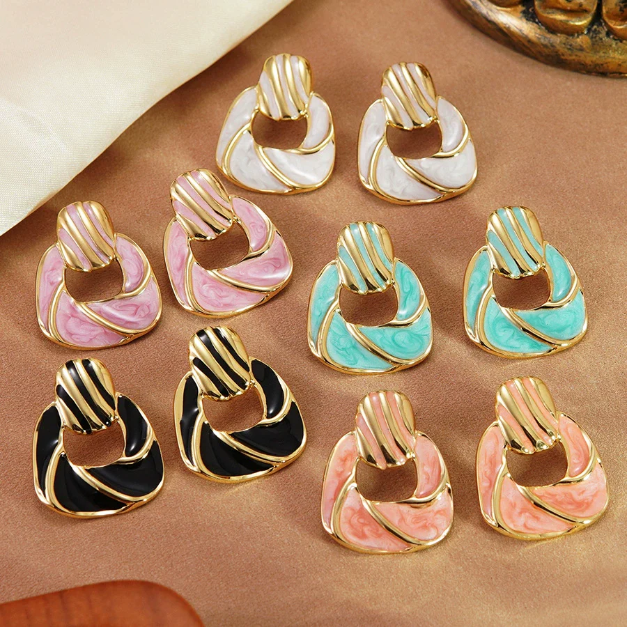 Wholesale Light Luxury Oil Dripping Geometric Stainless Steel Earrings For Women