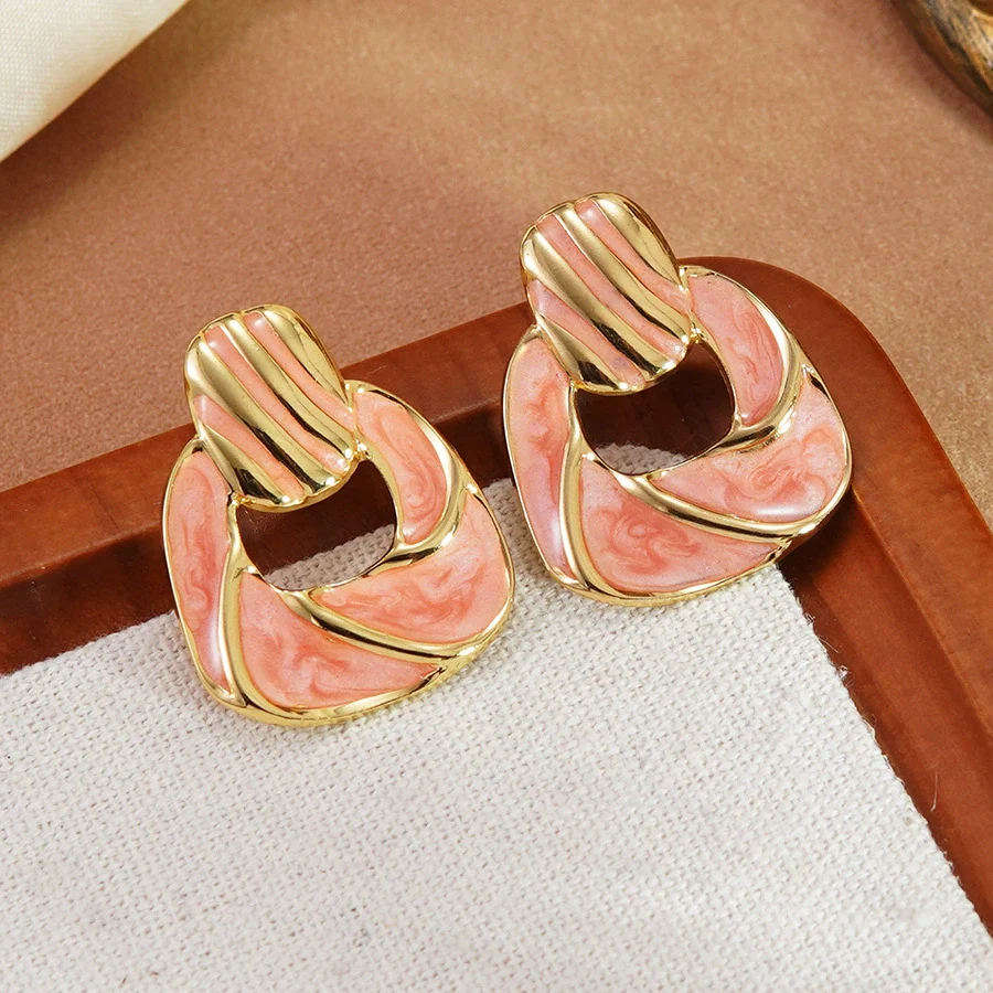 Wholesale Light Luxury Oil Dripping Geometric Stainless Steel Earrings For Women - Image 2