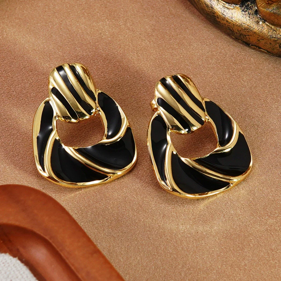 Wholesale Light Luxury Oil Dripping Geometric Stainless Steel Earrings For Women - Image 3