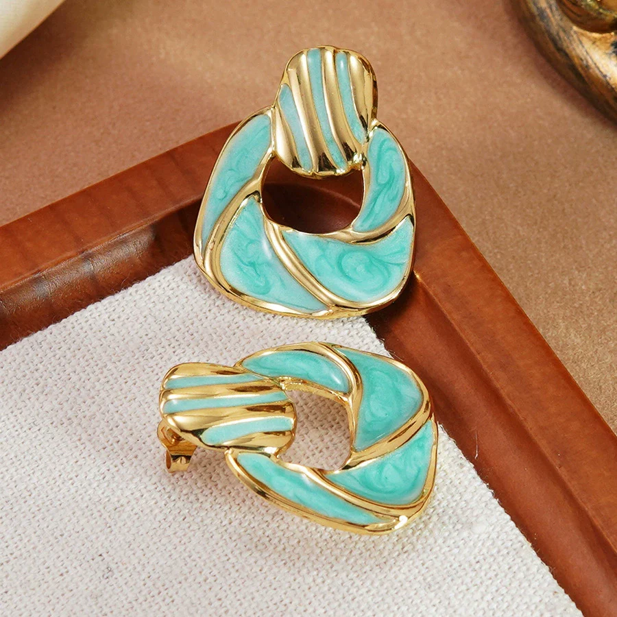 Wholesale Light Luxury Oil Dripping Geometric Stainless Steel Earrings For Women - Image 6