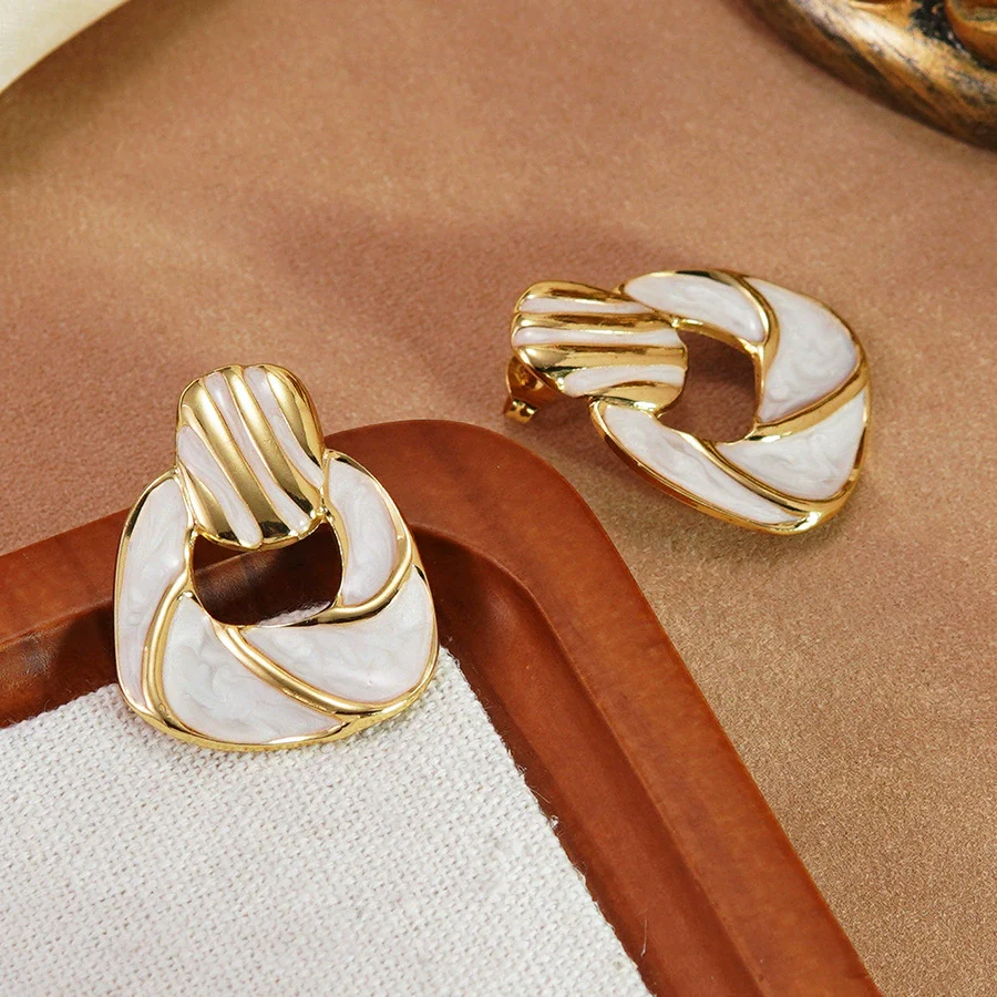 Wholesale Light Luxury Oil Dripping Geometric Stainless Steel Earrings For Women - Image 8