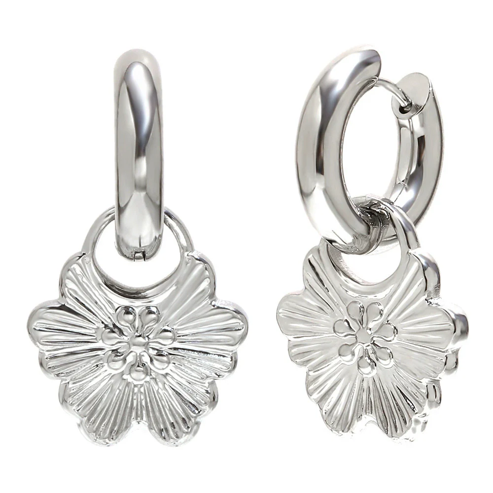 Wholesale Light Luxury Retro Geometric Flower Stainless Steel Electroplated Earrings For Women - Image 5