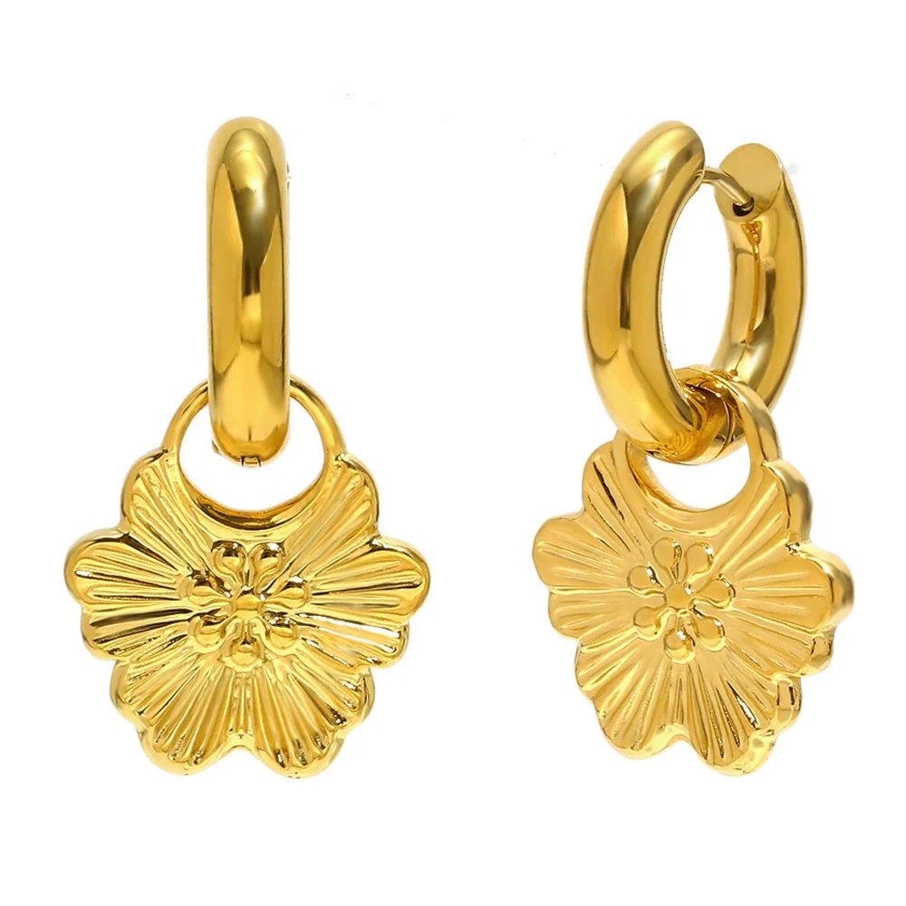 Wholesale Light Luxury Retro Geometric Flower Stainless Steel Electroplated Earrings For Women - Image 6