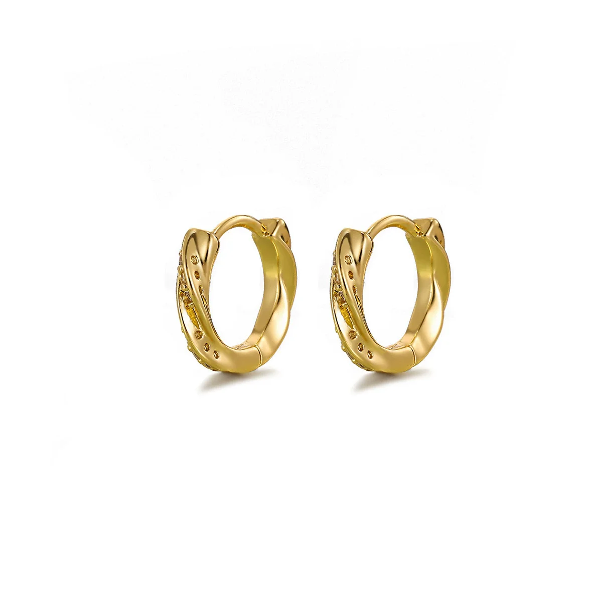 Wholesale Light Luxury Retro Ins Style Circle Plain Gold Electroplated Copper Zircon Earrings For Women - Image 5