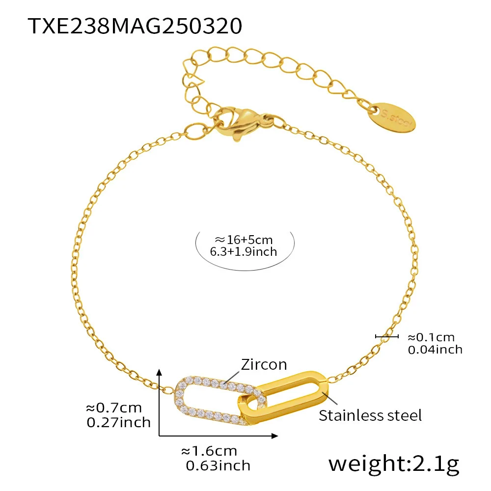 Wholesale Light Luxury Stainless Steel And Zircon Ferris Wheel Square Double Ring Buckle Inlaid Pendant Clavicle Chain And Bracelet Jewelry For Women Electroplated - Image 5