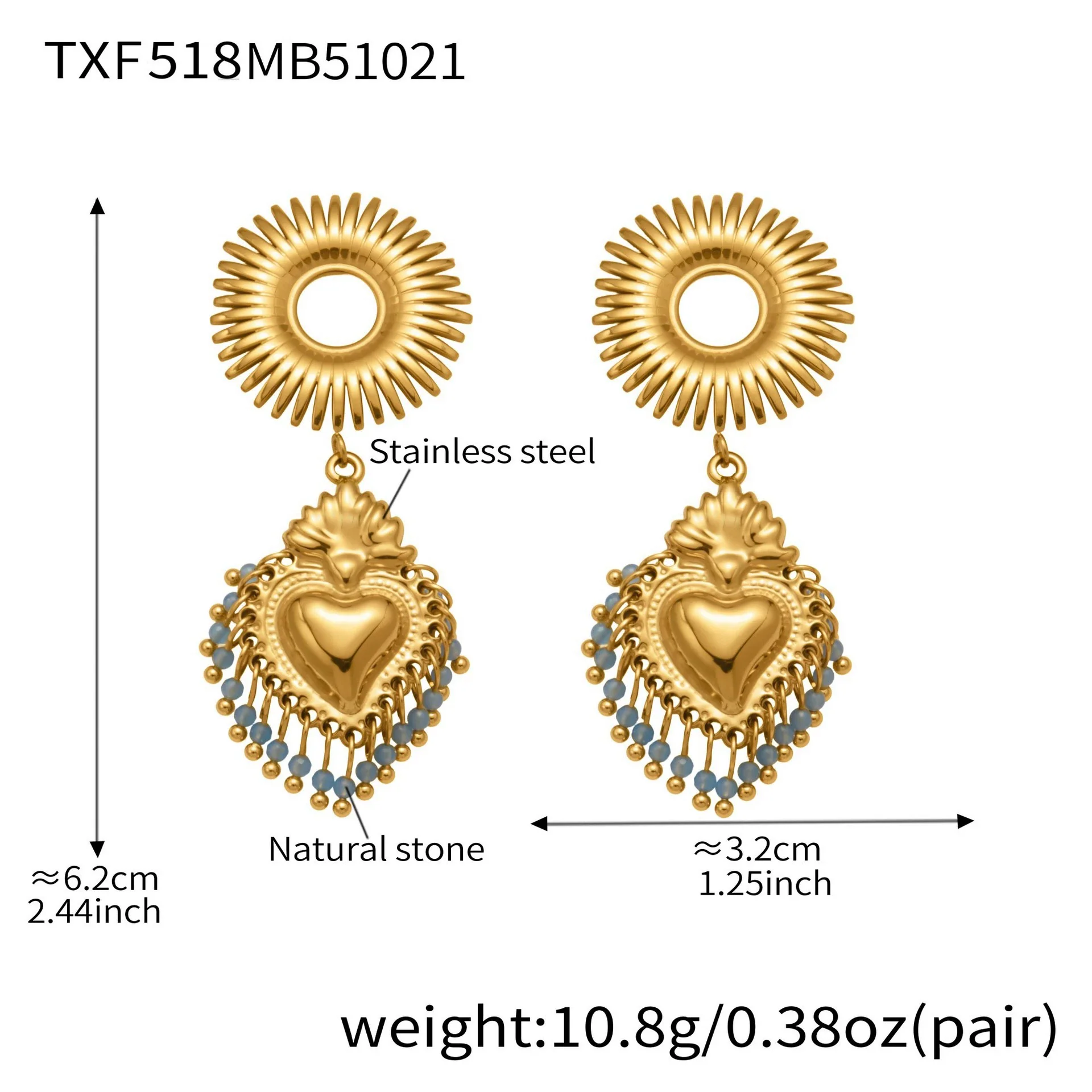 Wholesale Light Luxury Stainless Steel Crown Heart 18K Gold Plated Jewelry Set For Women Including Necklace Bracelet And Earrings - Image 12