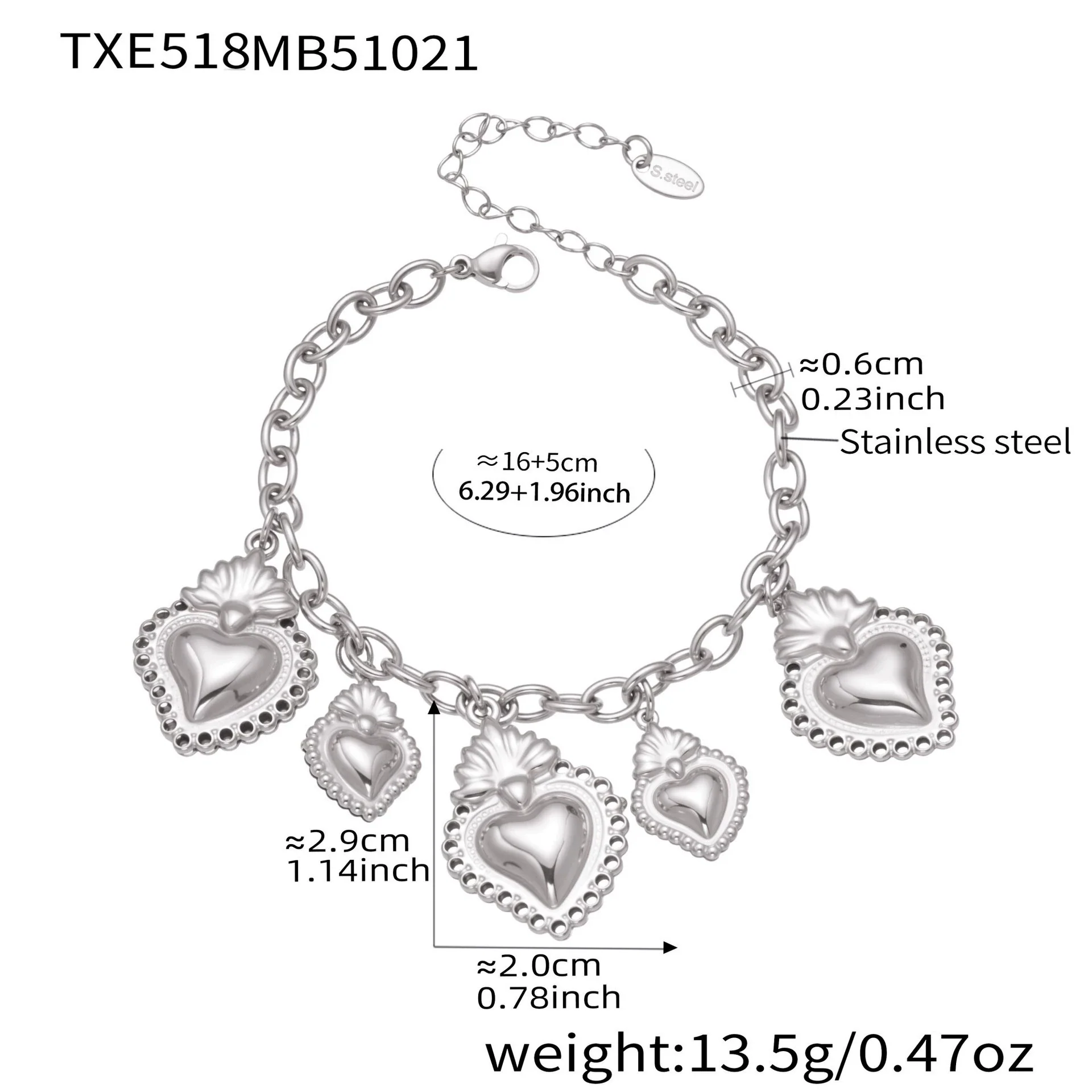 Wholesale Light Luxury Stainless Steel Crown Heart 18K Gold Plated Jewelry Set For Women Including Necklace Bracelet And Earrings - Image 9