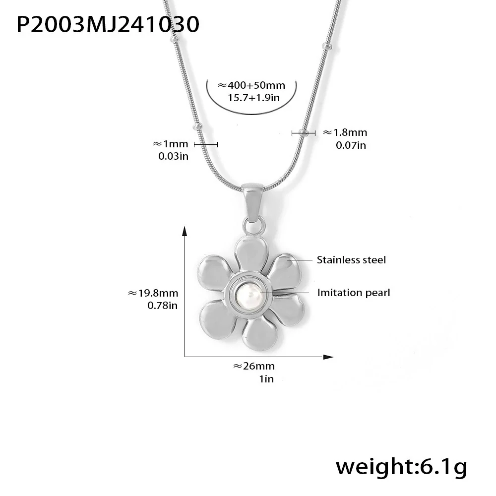 Wholesale Light Luxury Stainless Steel Imitation Pearl Sunflower Geometric Pendant Clavicle Necklace With Pvd Plating - Image 7