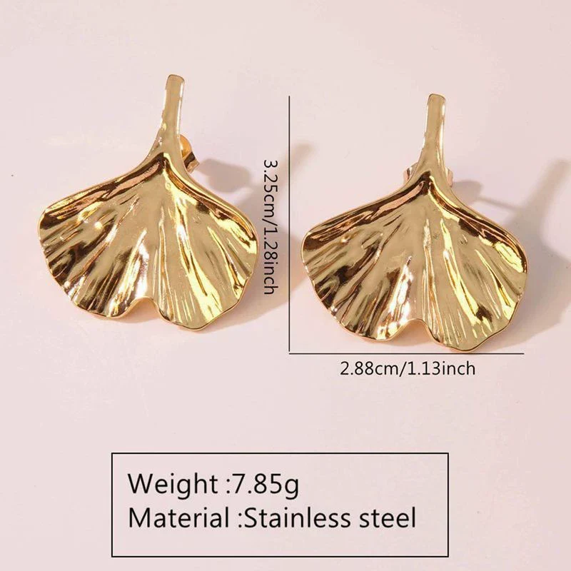 Wholesale Light Luxury Stainless Steel Stamped Geometric Leaf Pleated Earrings For Women - Image 4