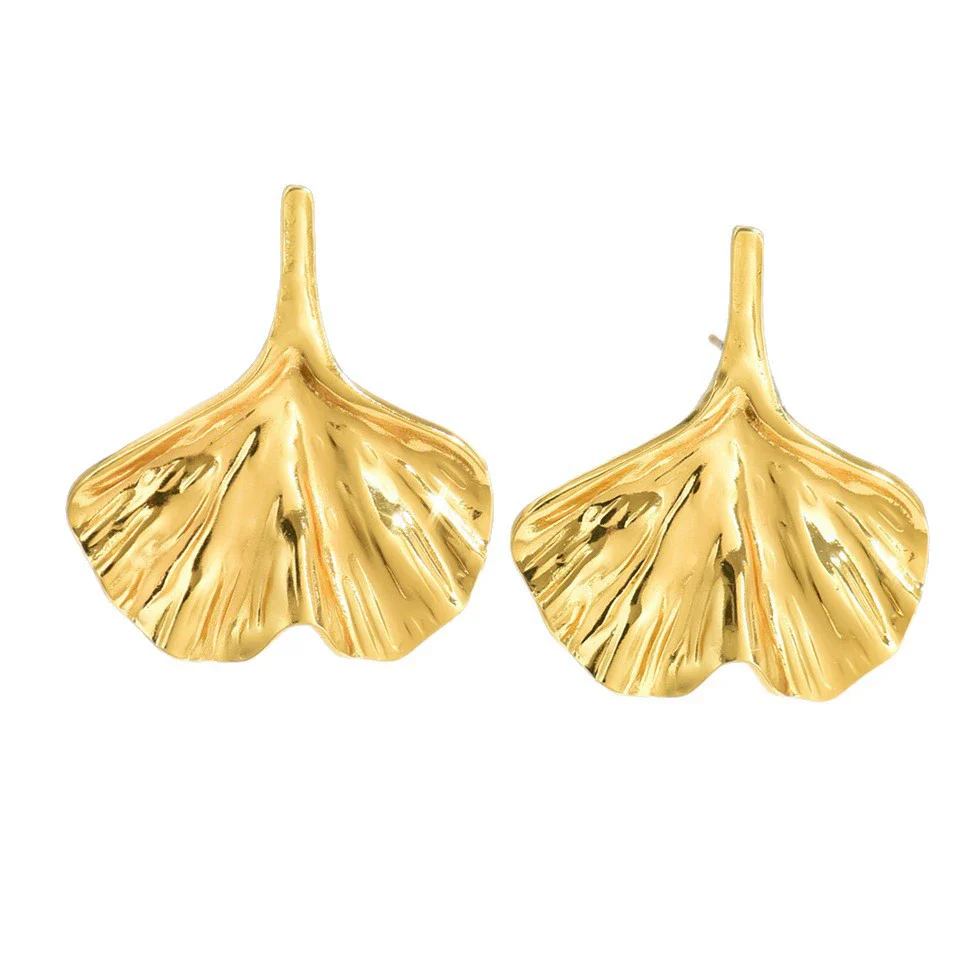 Wholesale Light Luxury Stainless Steel Stamped Geometric Leaf Pleated Earrings For Women - Image 5