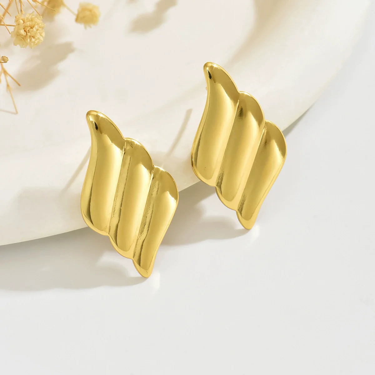 Wholesale Light Luxury Stamped Geometric Stainless Steel Wing Earrings For Women
