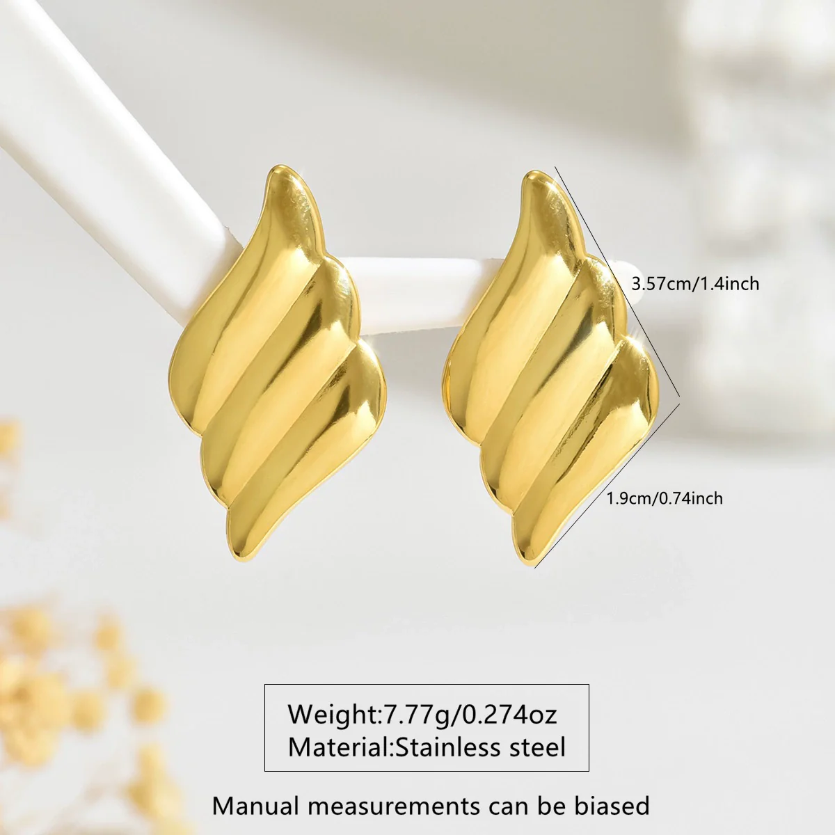 Wholesale Light Luxury Stamped Geometric Stainless Steel Wing Earrings For Women - Image 4