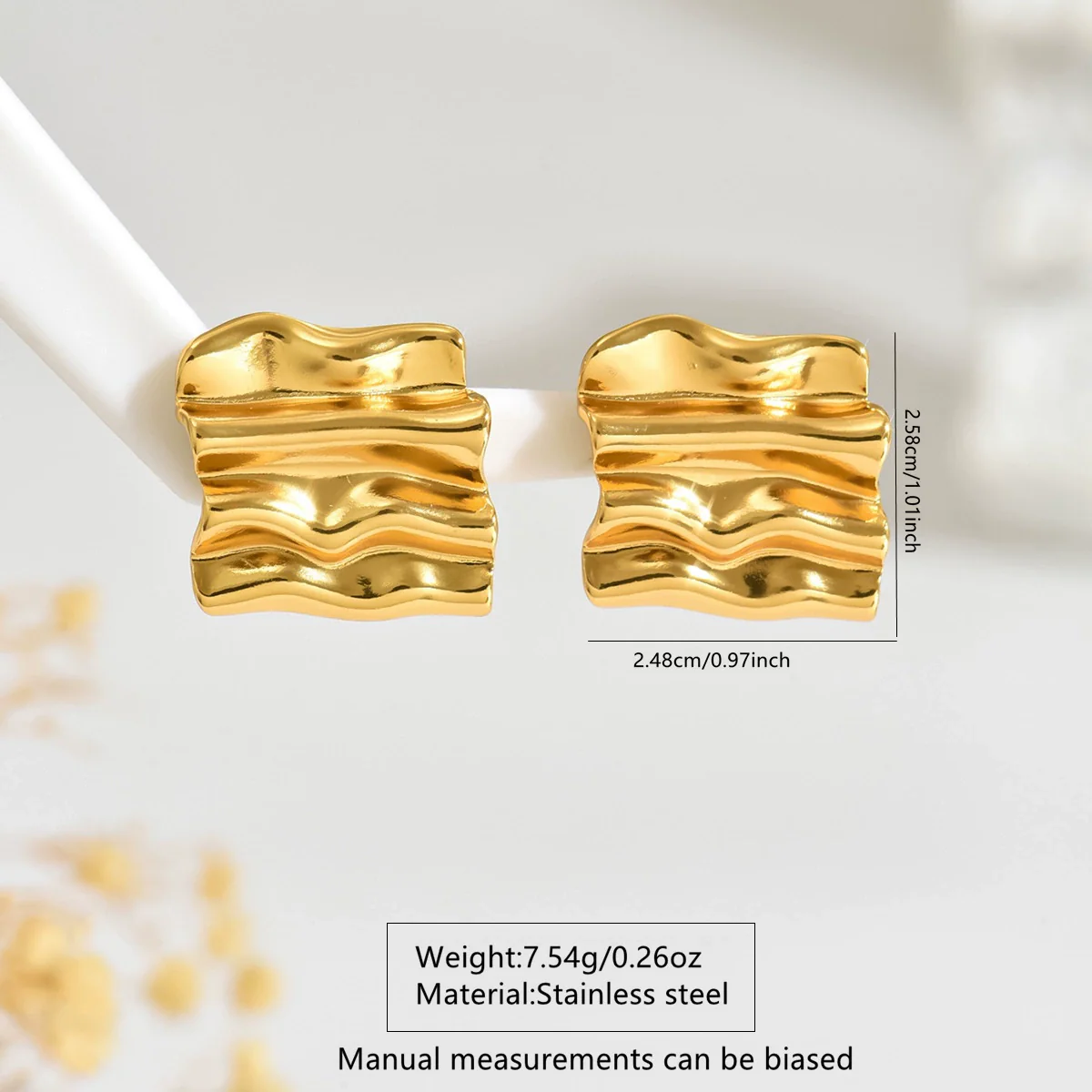 Wholesale Light Luxury Stamping Geometric Stainless Steel Pleated Earrings For Women - Image 4