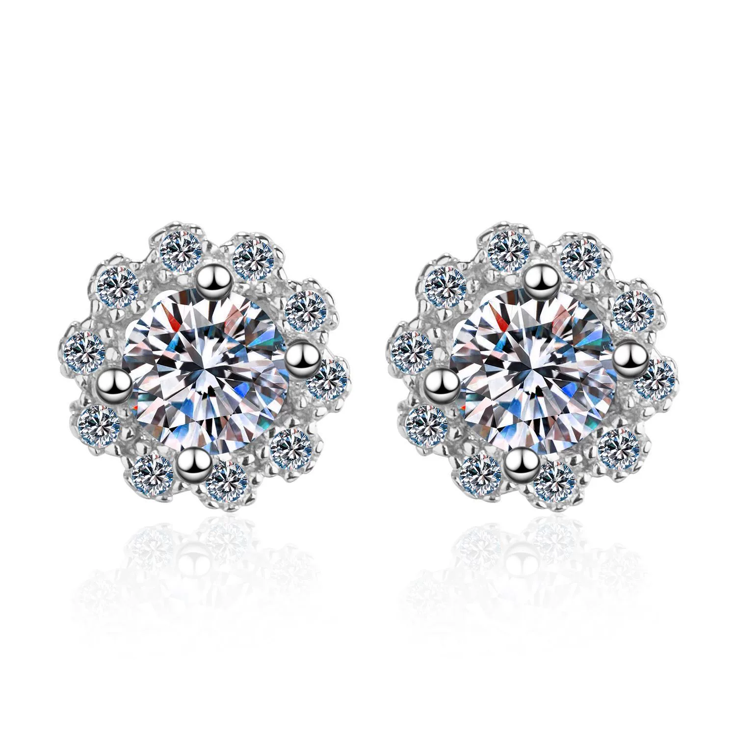 Wholesale Light Luxury Style 925 Sterling Silver Flower Pattern Electroplated Women's Fourclaw Round Earrings - Image 5