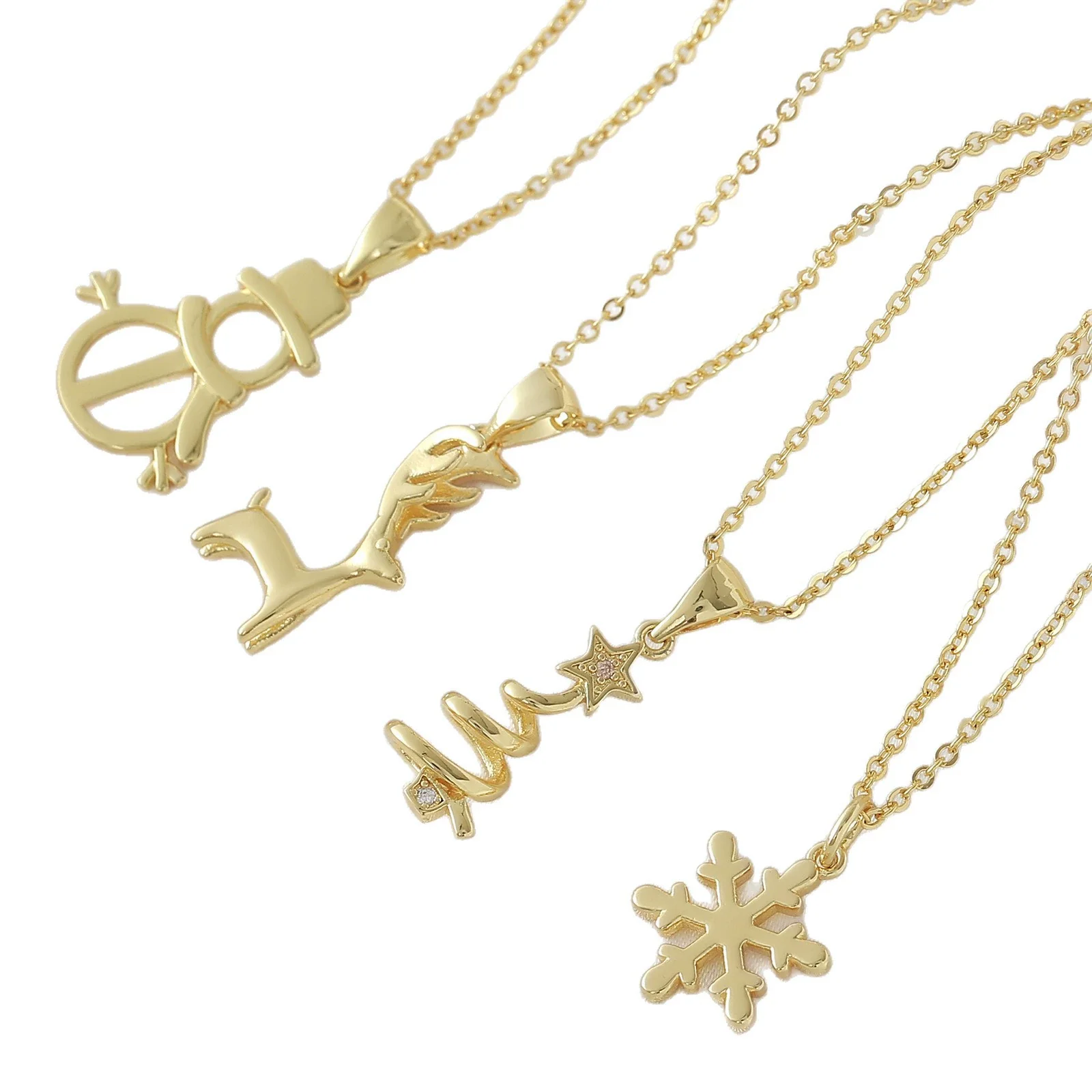 Wholesale Light Luxury Style Christmas Tree Snowman Snowflake Elk Pendant Necklace Copper Goldplated O Word Chain Unisex - Image 5