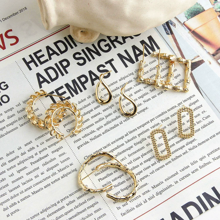 Wholesale Light Luxury Style Copper Geometric Round Water Drops Rectangular Earrings S925 Copper Plated - Image 2